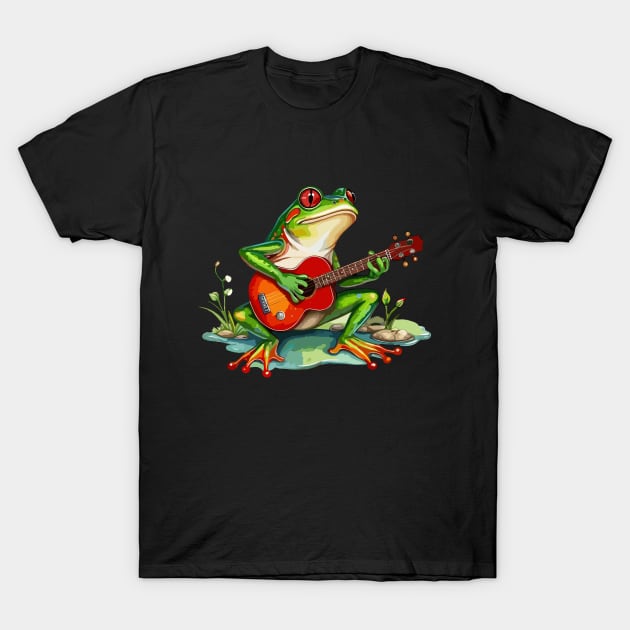 Serenading Reggae Frog Guitarist T-Shirt by ReggaeArtGifts